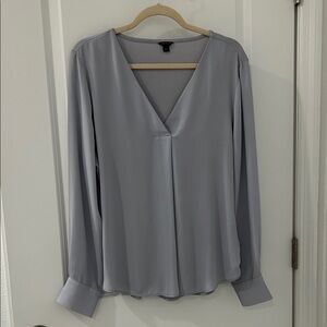 Ann Taylor Light Gray V-Neck Blouse